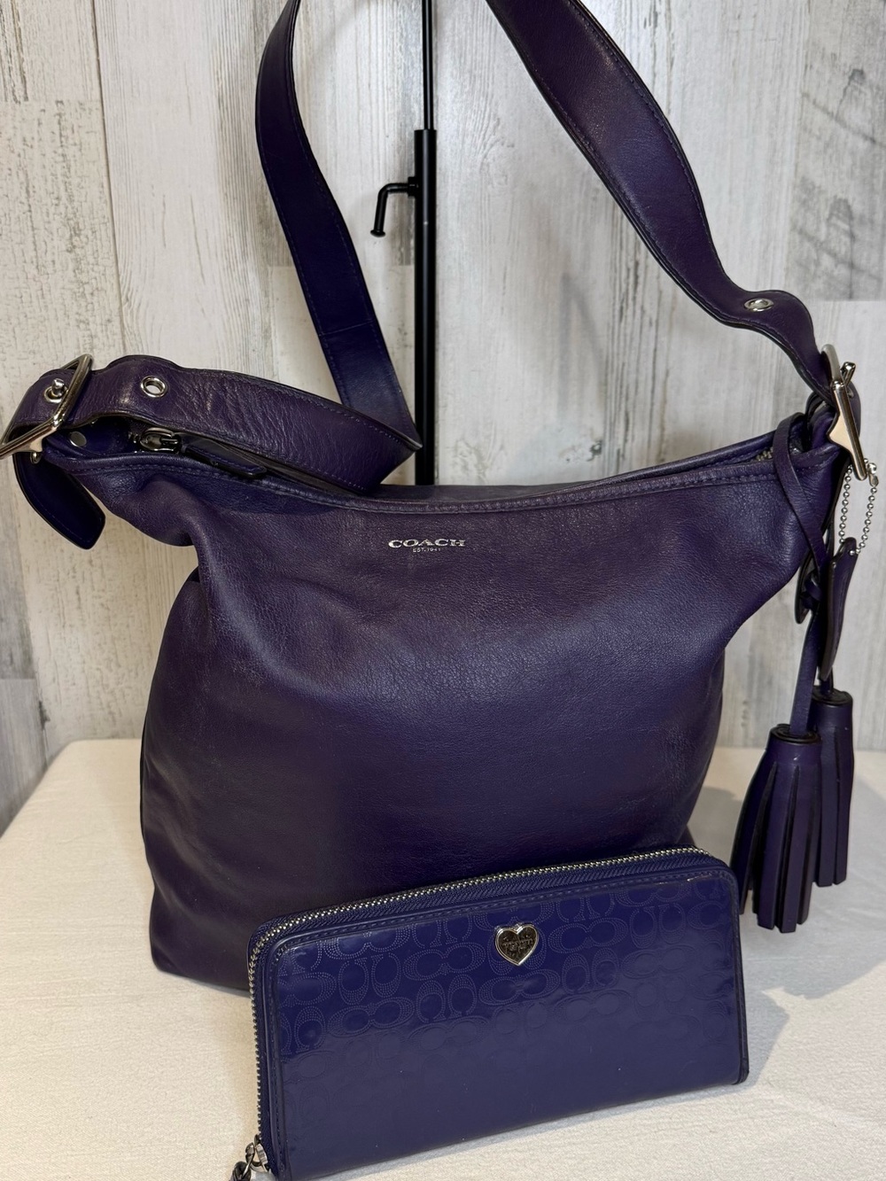 Coach Legacy Marine Large Duffle Bucket Bag Dark Purple Plum & Wallet 13’ 31242E